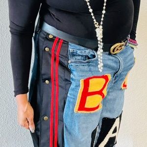 🚨Exclusive Custom made denim track pant panel combination